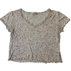Hippie Rose White Floral Crop Top Scalloped Hem Size  XL